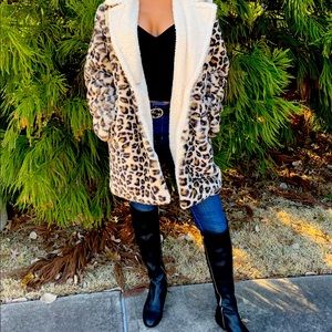 Gap Faux Fur Cheetah print coat with faux shearling lining